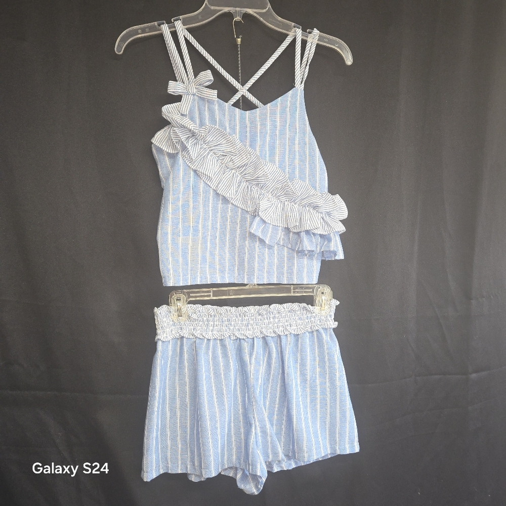 Bonnie Jean Blue and White Striped Women Shorts Set